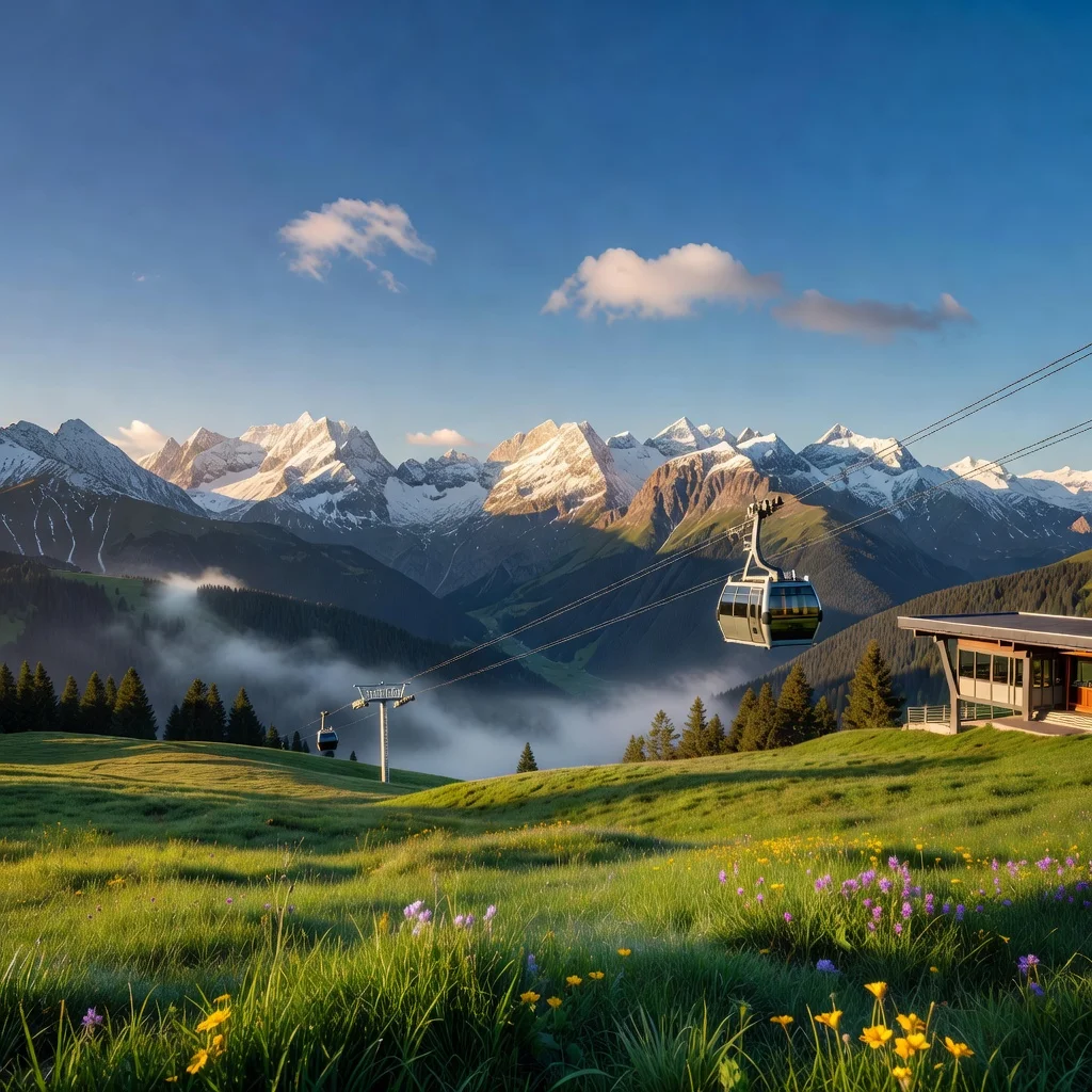 Moderne gondel naar de bergtoppen