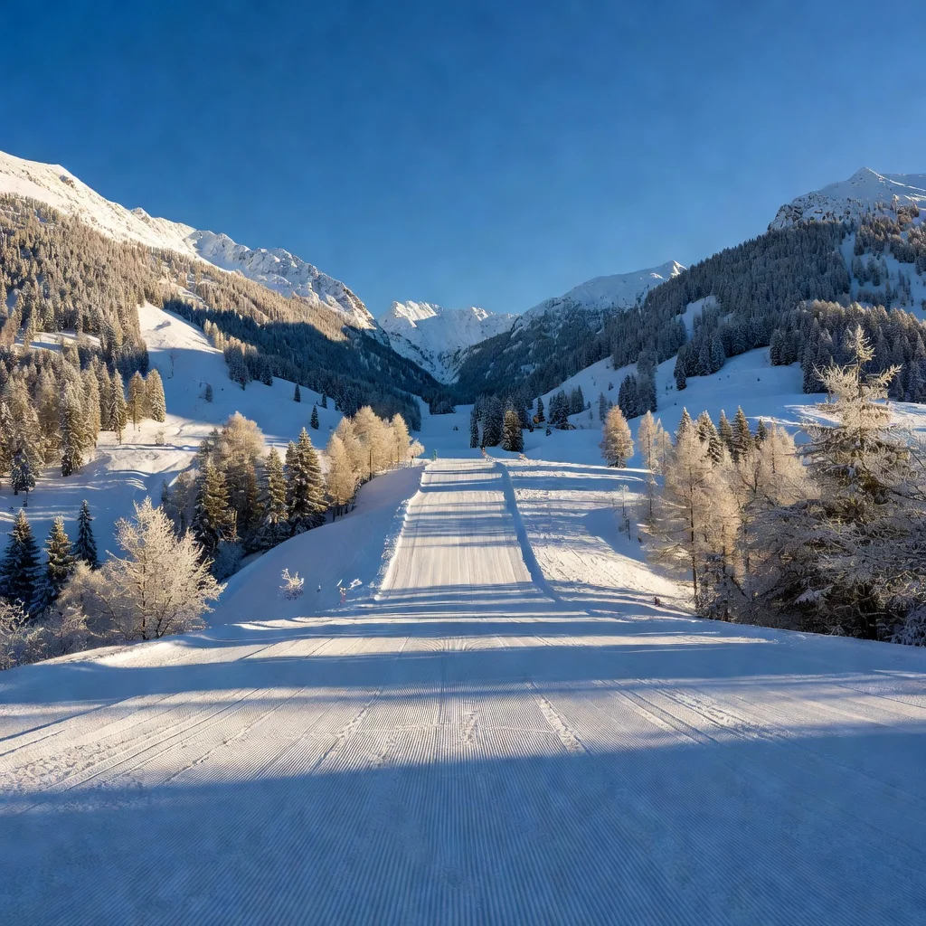 Brede blauwe en rode pistes in het skigebied