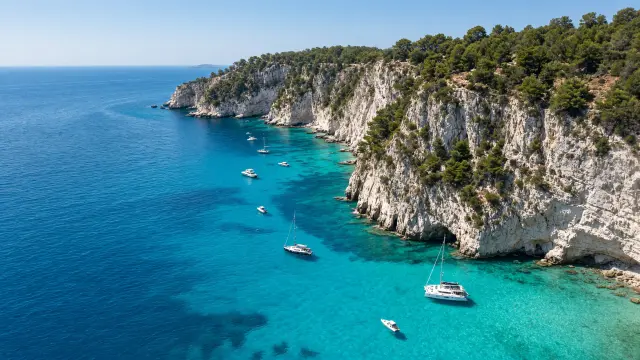 Baai met witte kliffen en turquoise water op Zakynthos in de Ionische Zee