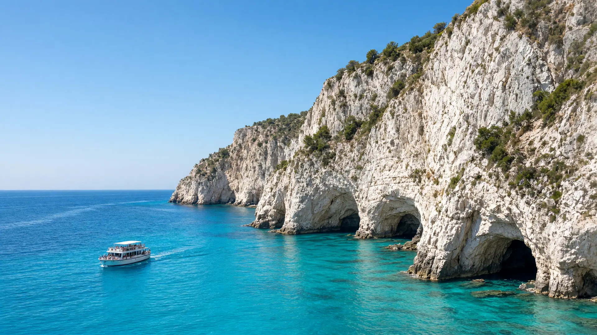 Witte kliffen en zeegrotten aan de westkust van Zakynthos