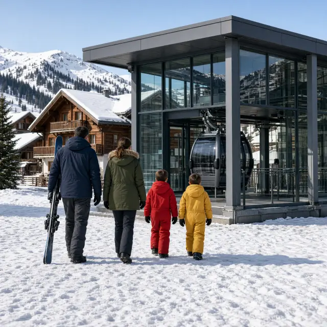 Gerlos in het Zillertal met modern skilift gondel systeem boven het skiresort op 1250m hoogte met blauwe pistes voor families