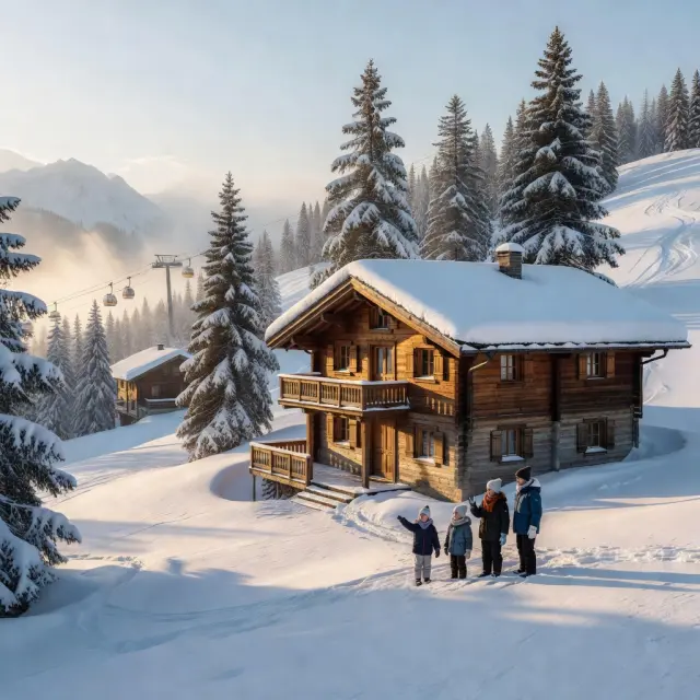 Gerlos in het Zillertal met modern skilift gondel systeem boven het skiresort op 1250m hoogte met blauwe pistes voor families