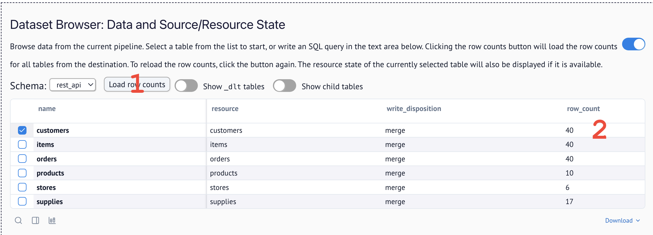 Dataset Browser row counts