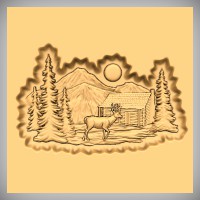 Deer & Cabin Scene