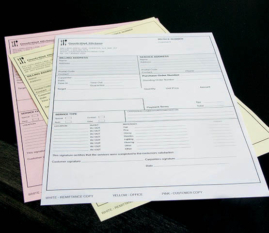 Three-part NCR forms for Countrified Kitchens.