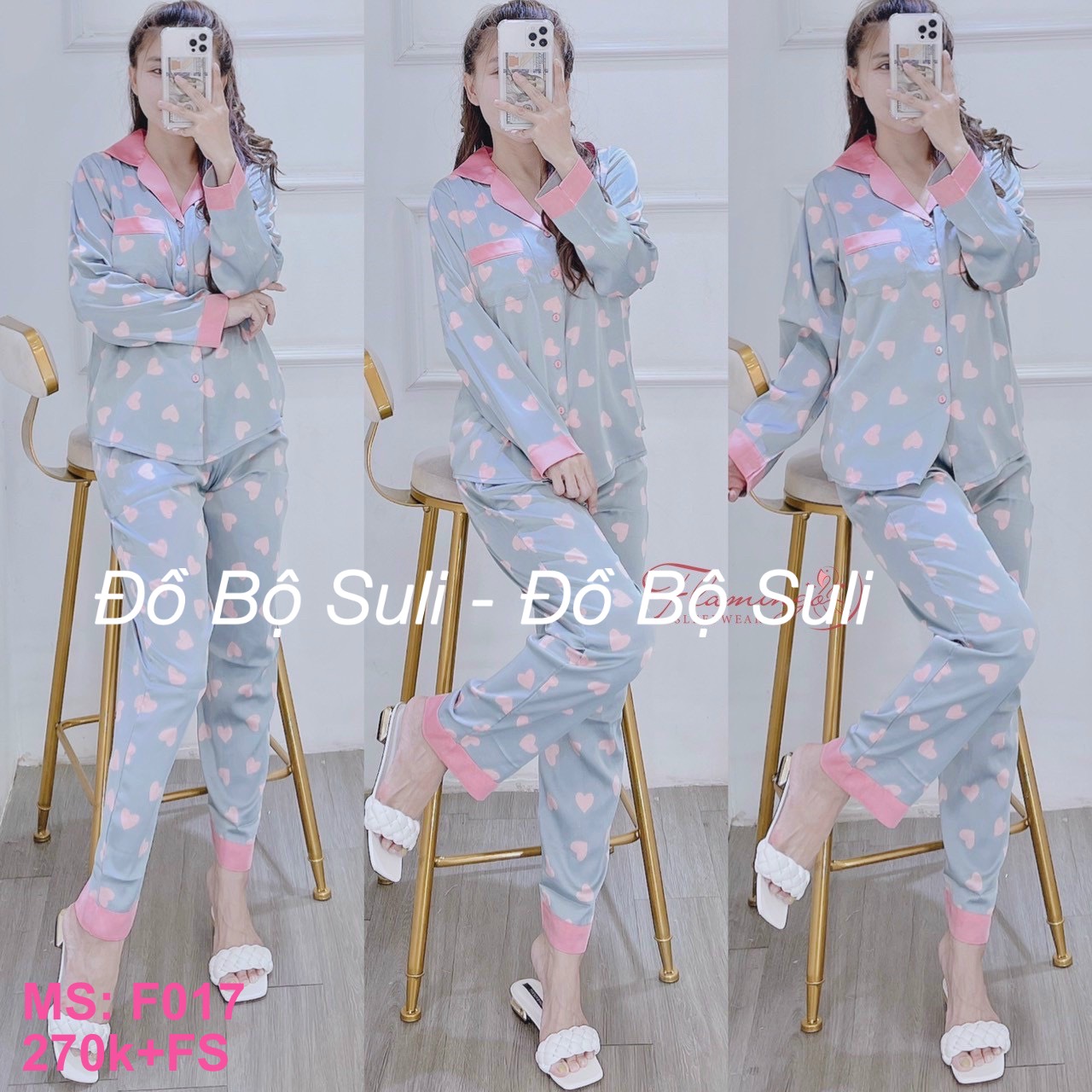 Đồ ngủ pijama dài màu xanh tim hồng