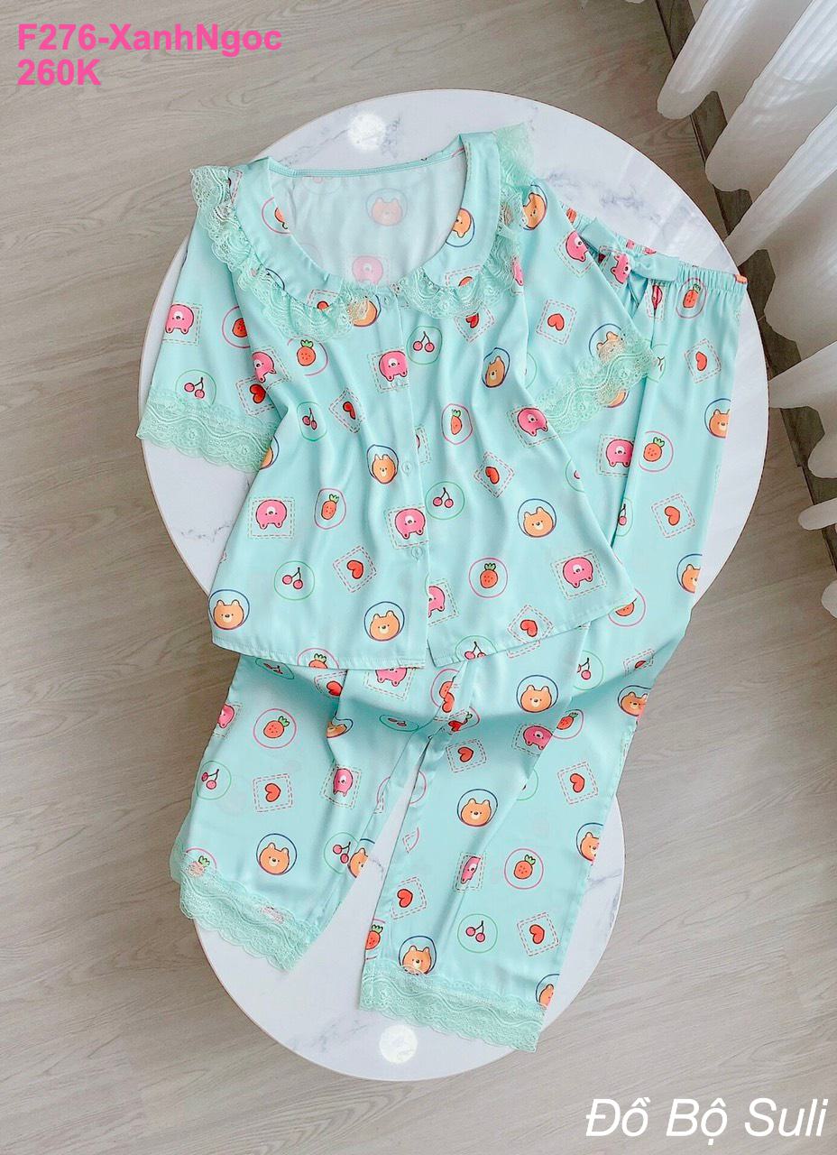 Pijama Lụa Latin Dài Phối Ren Dễ Thương - màu 