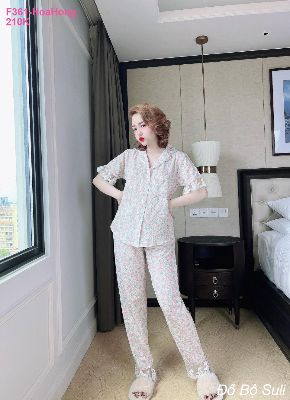 Đồ Bộ Pijama Cotton Xốp Phối Ren Nữ Tính - màu 