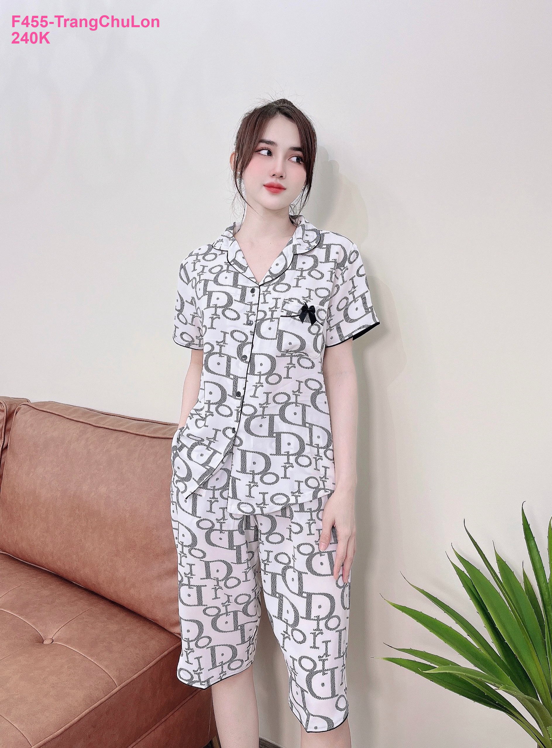 Pijama Lụa Mango Lửng Họa Tiết Nữ Tính - màu 