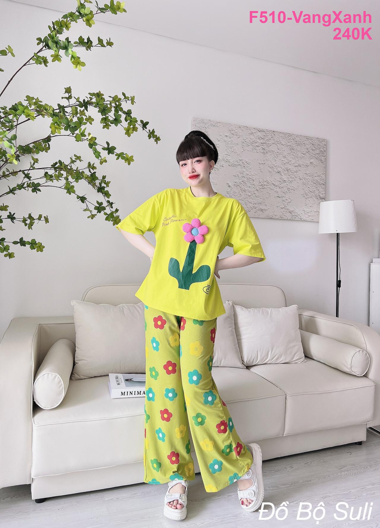 Bộ Đồ Áo Thun Cotton Thêu Bông Lớn Quần Dài Thun Gân - màu 