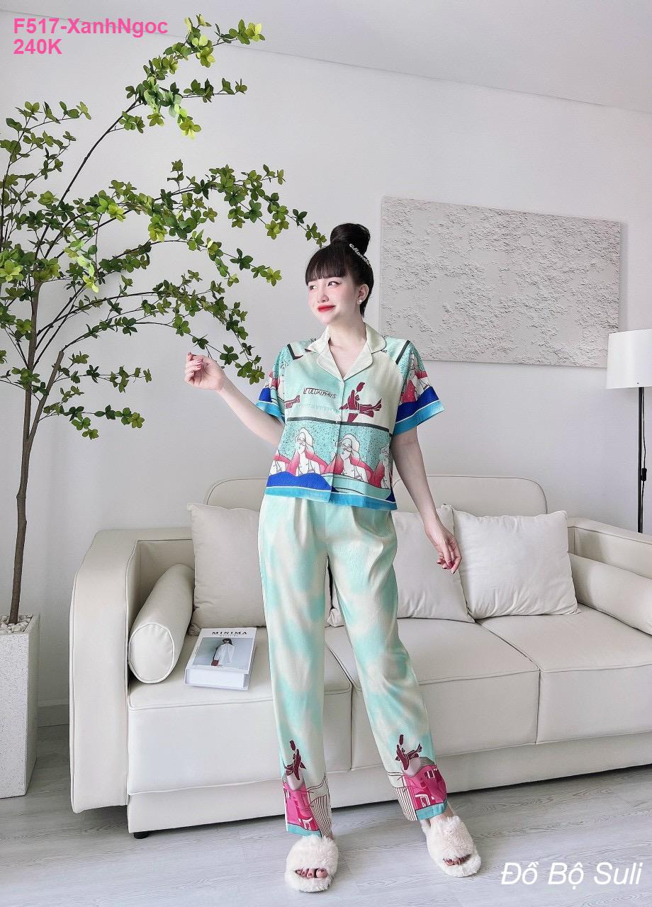 Pijama Lụa Xước Dài Hàng Thiết Kế - màu 