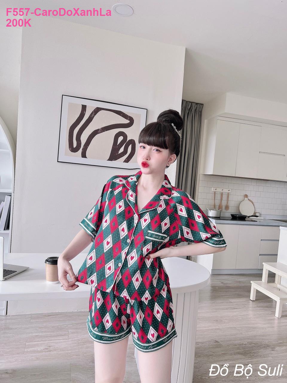 Bộ Pijama Lụa Xước Đùi Họa Tiết Dễ Thương - màu 