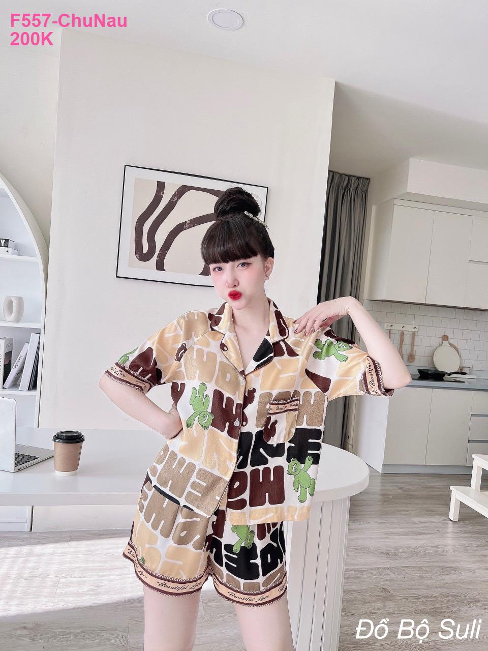 Bộ Pijama Lụa Xước Đùi Họa Tiết Dễ Thương - màu 