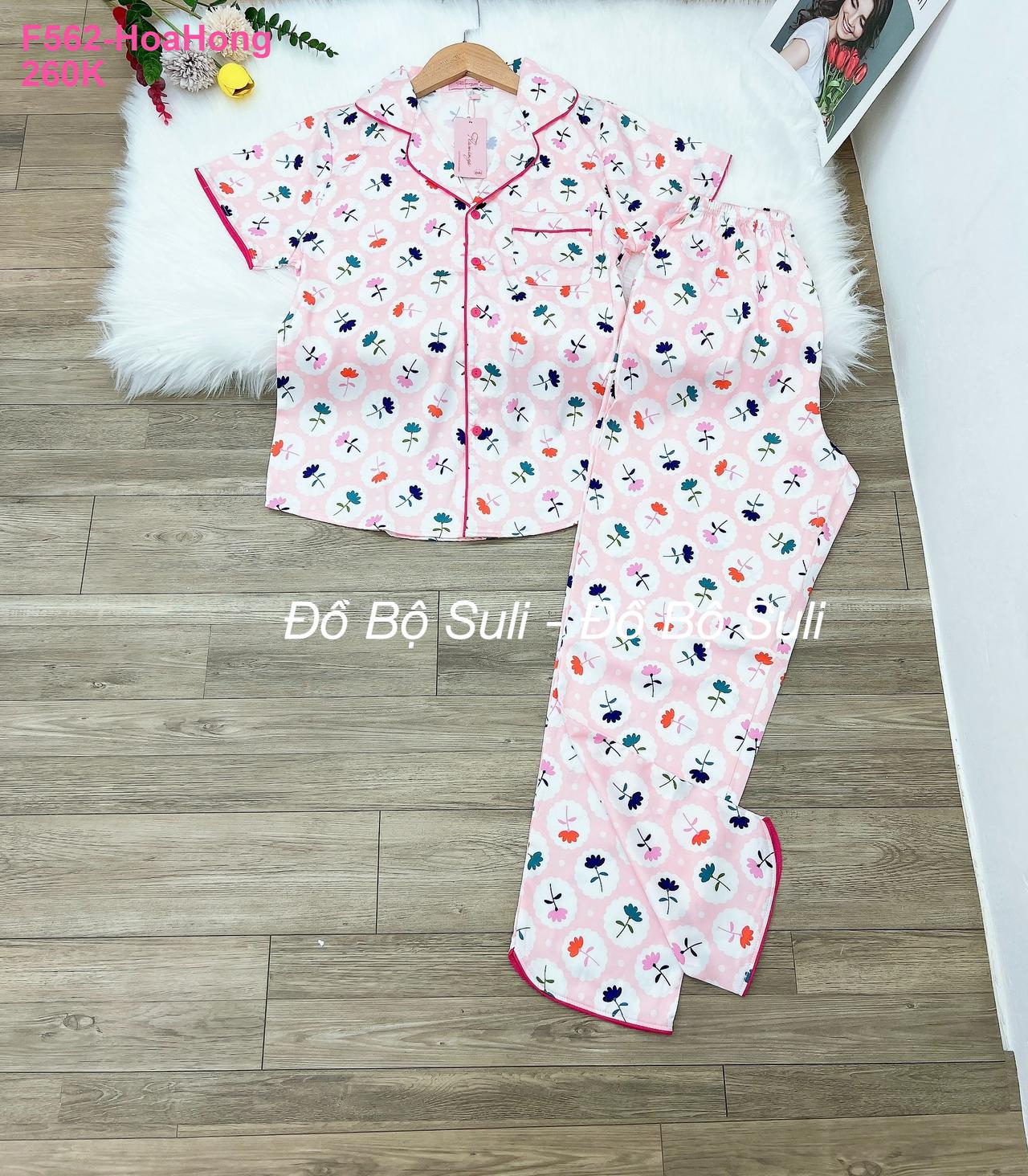 Pijama Lụa Latin Dài Họa Tiết Siêu Xinh - màu 