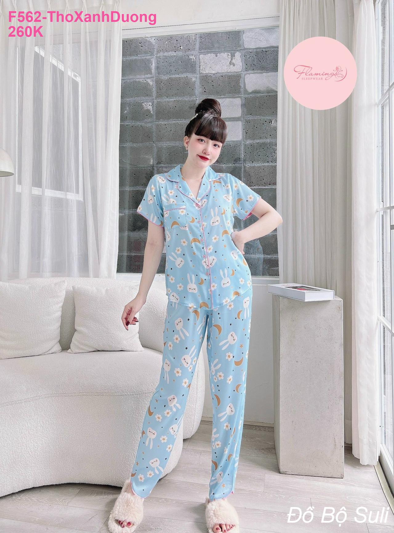 Pijama Lụa Latin Dài Họa Tiết Siêu Xinh - màu 