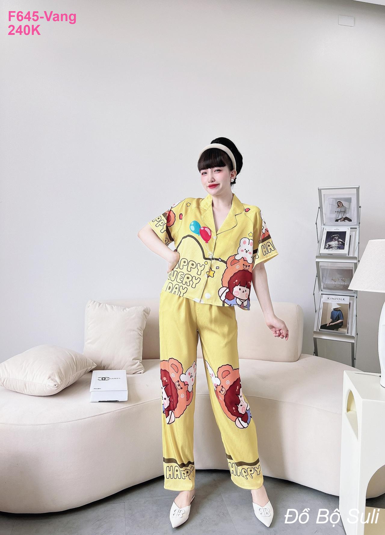 Pijama Lụa Xước Dài Họa Tiết Dễ Thương - màu 