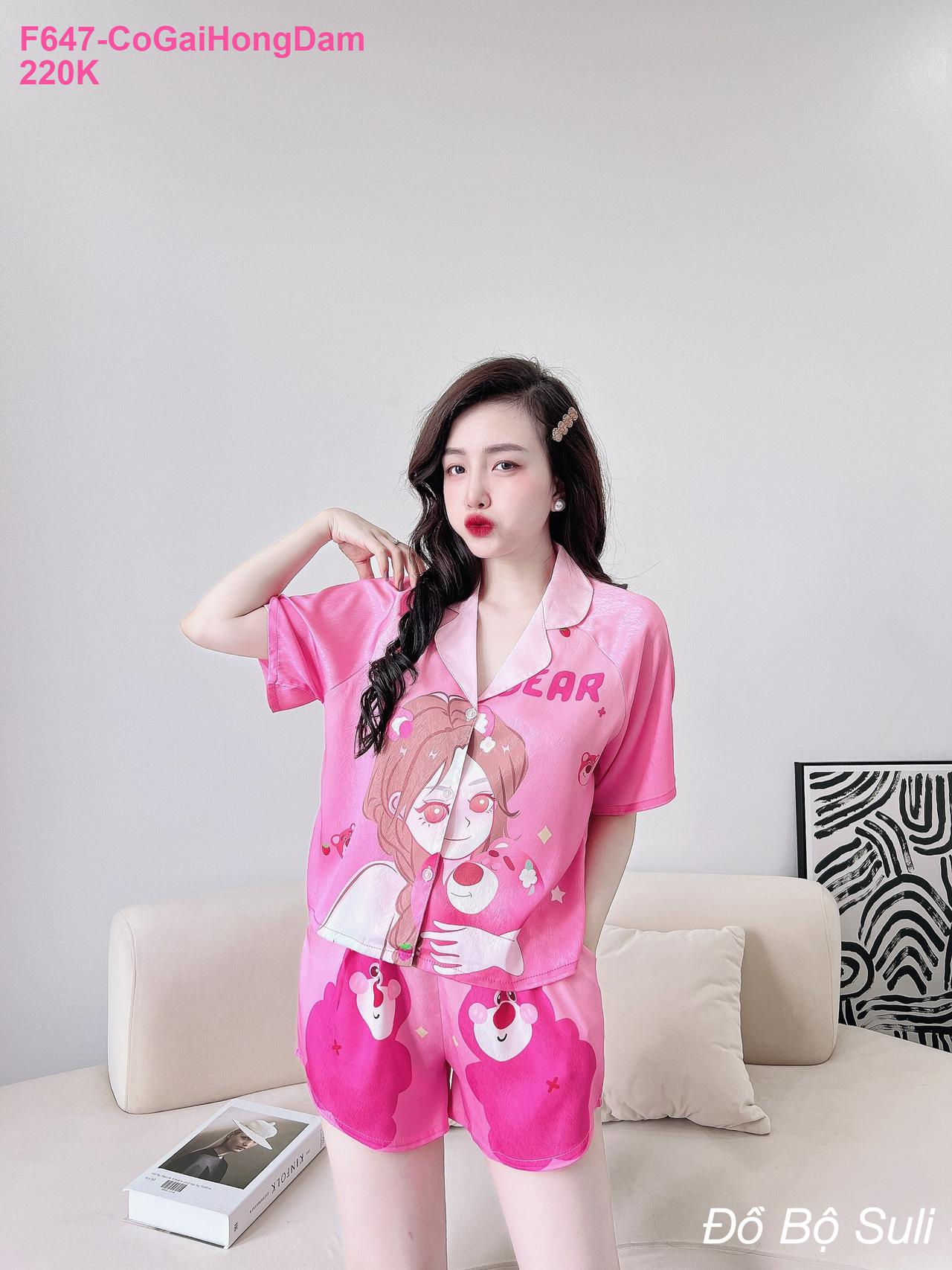 Pijama Nữ Lụa Xước Cao Cấp Đùi Họa Tiết Dễ Thương - màu 