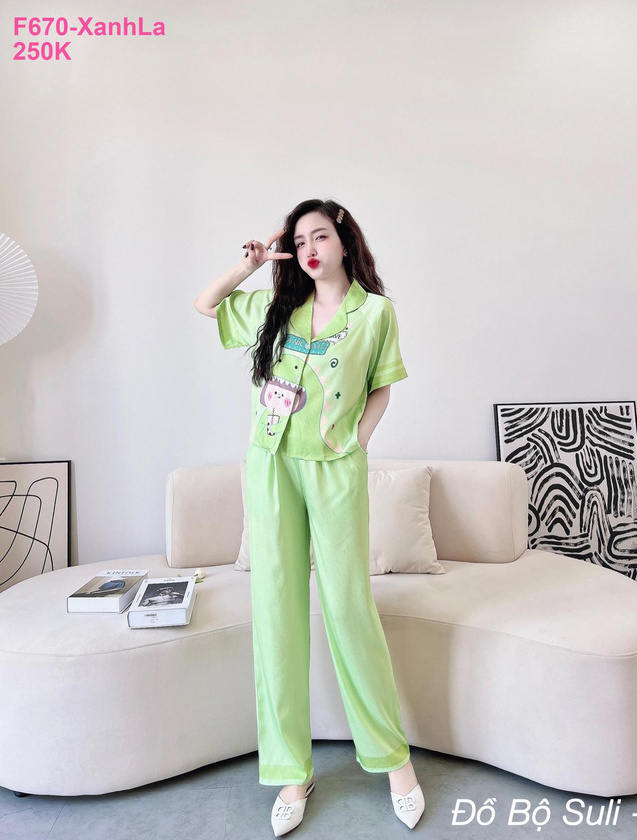 Pijama Lụa Latin Dài Lụa Xước Thiết Kế Dễ Thương - màu 