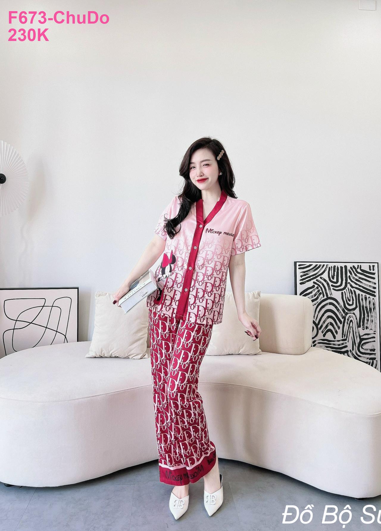 Pijama Lụa Xước Cao Cấp Dài Phối Viền - màu 