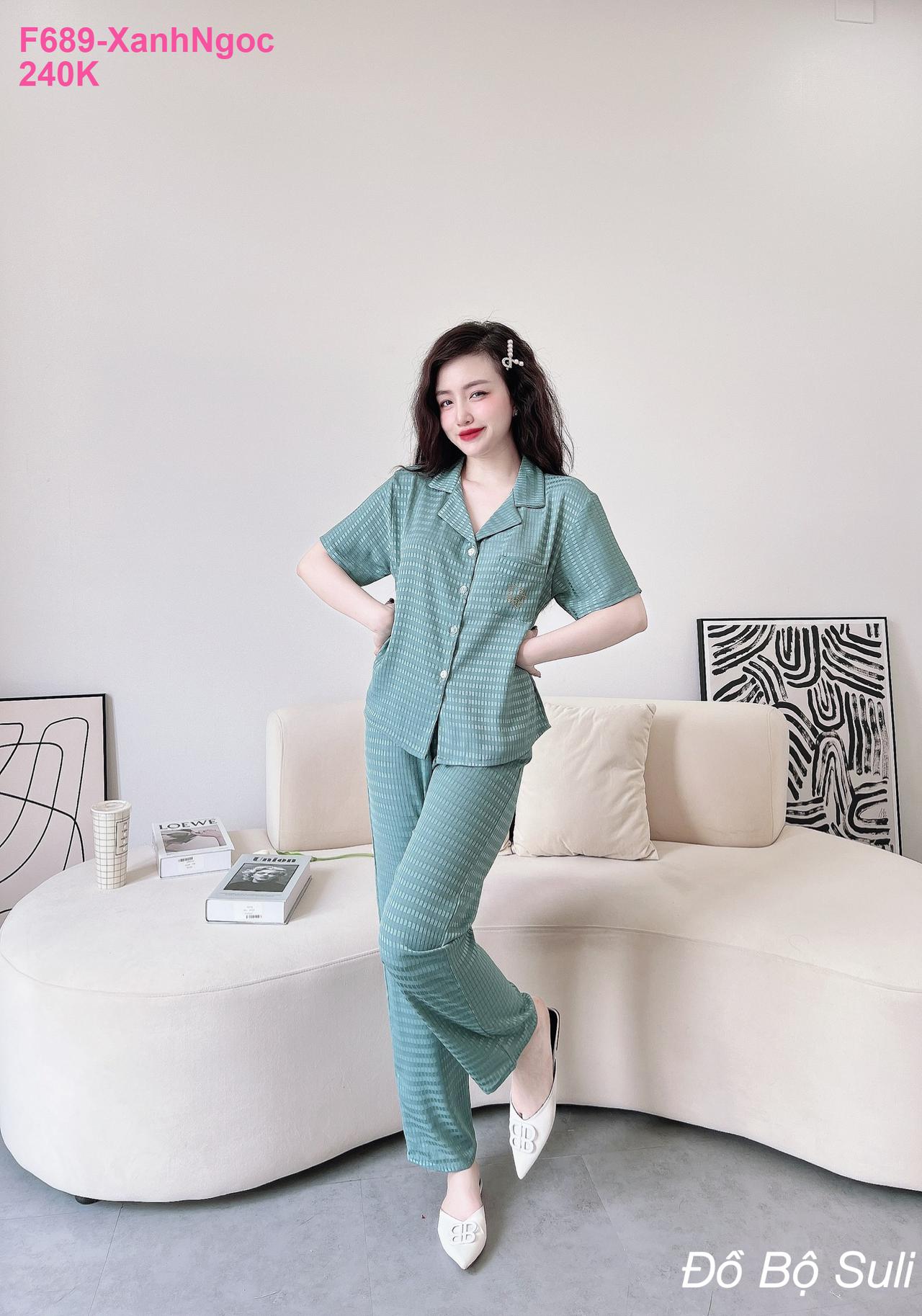 Pijama Lụa Tơ Tằm Dài Caro Nhỏ Sang Trọng - màu 