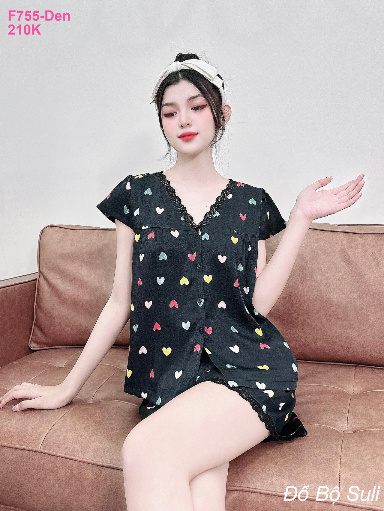 Pijama Nữ Lụa Xước Cao Cấp Đùi Cổ V Phối Ren - màu 