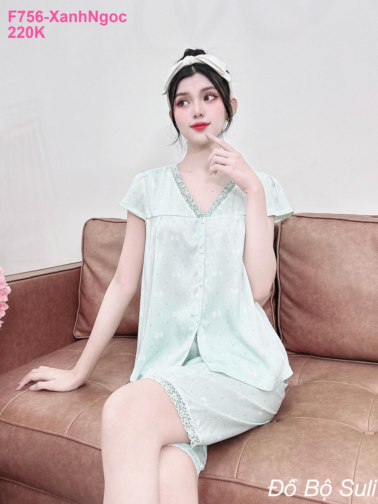 Đồ Bộ Pijama Lụa Xước Cao Cấp Lửng Cổ V - màu 