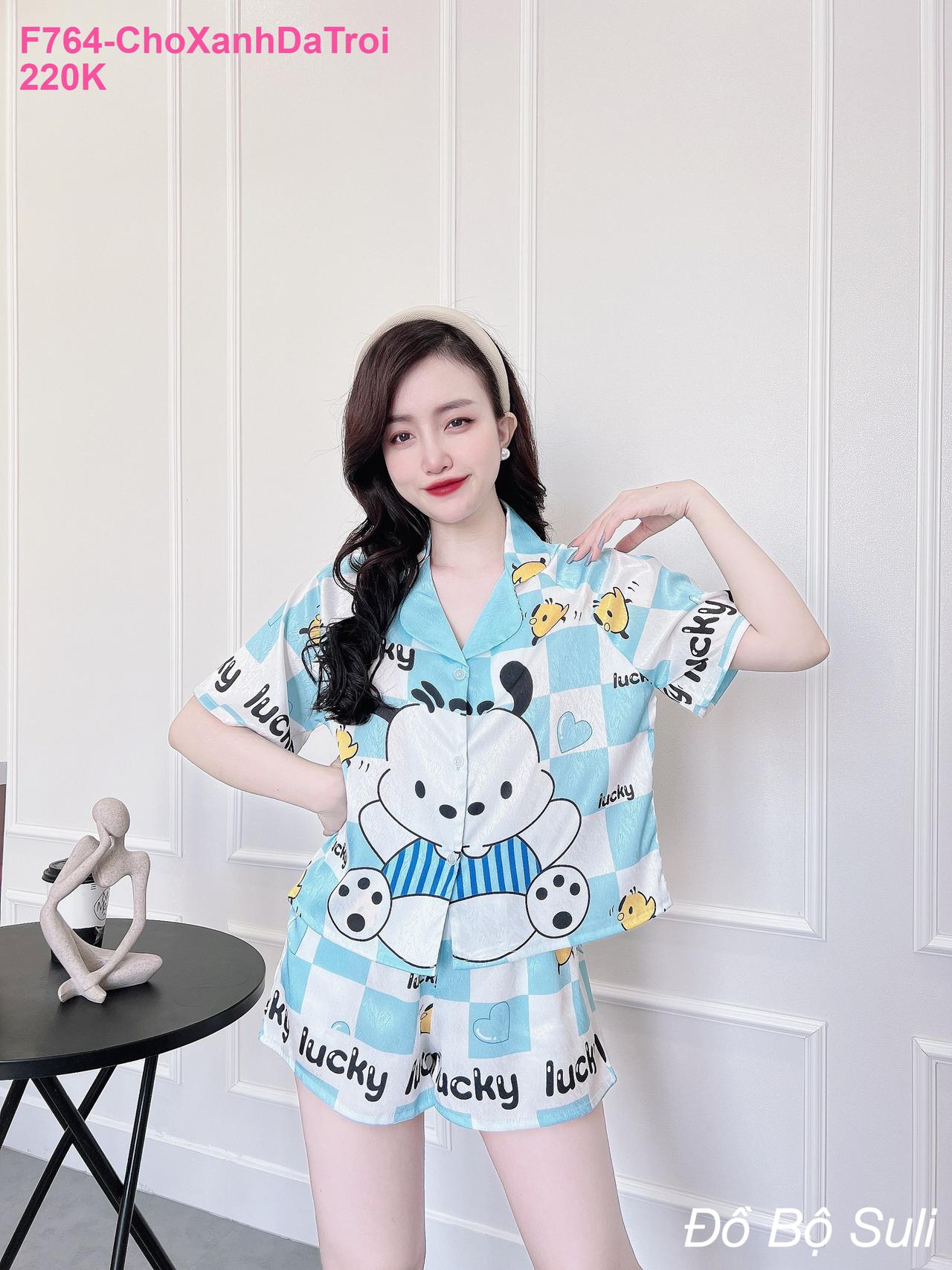 Pijama Lụa Xước Đùi Thiết Kế Dễ Thương - màu 