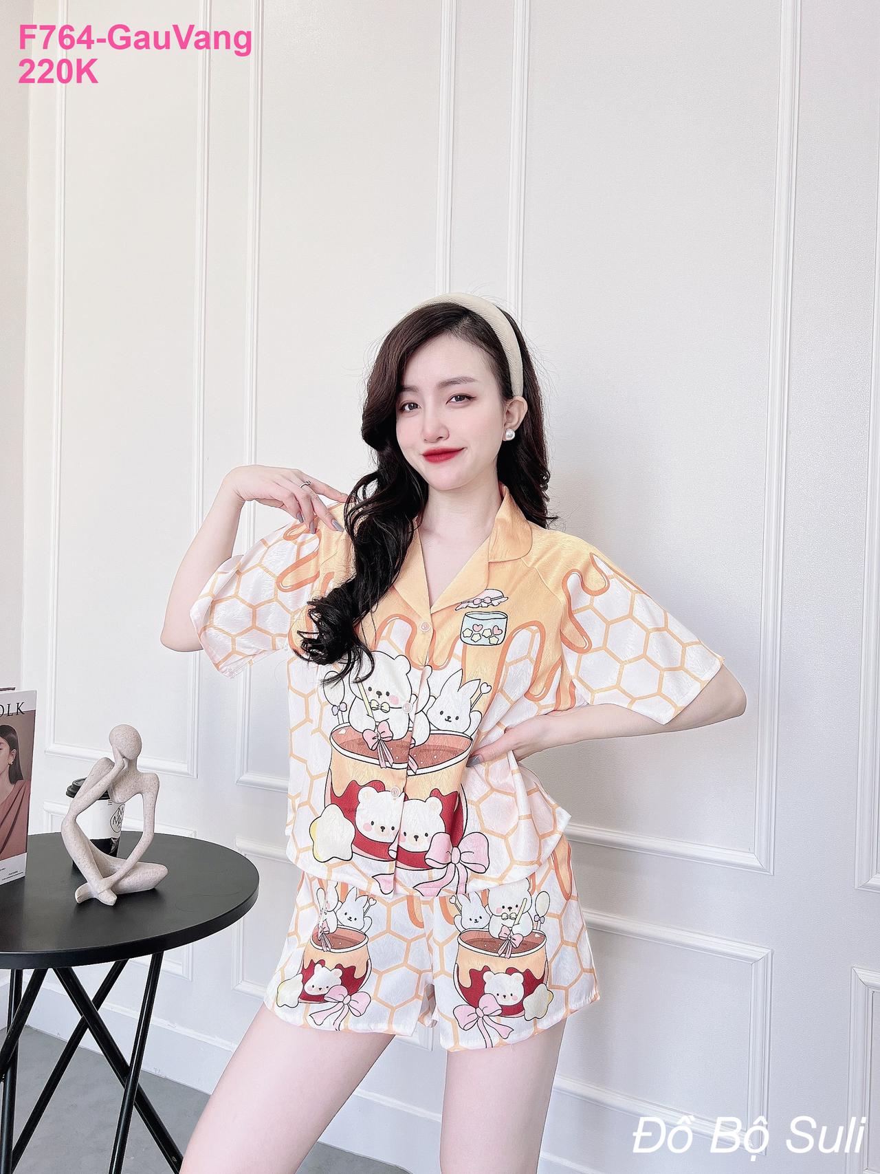 Pijama Lụa Xước Đùi Thiết Kế Dễ Thương - màu 