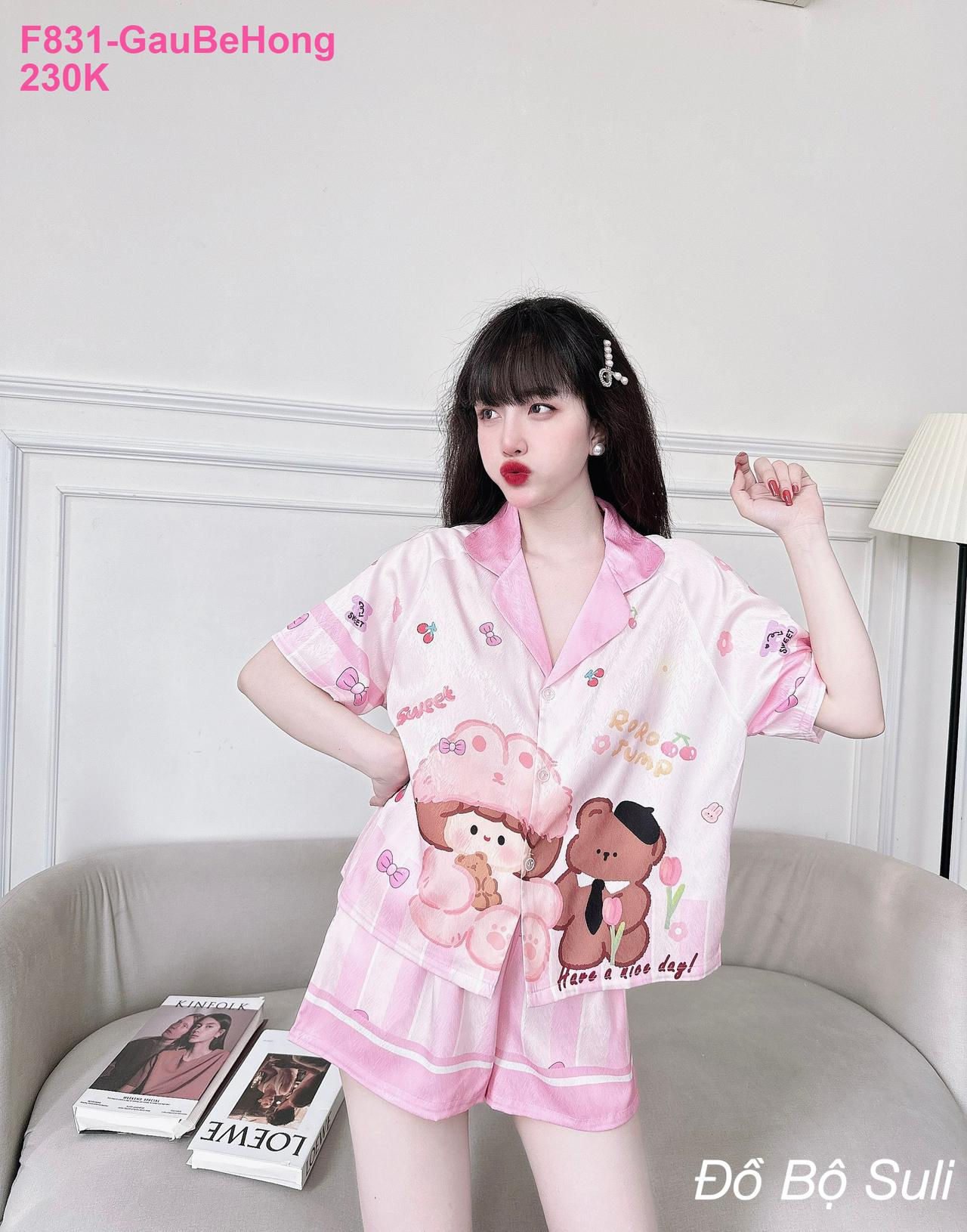 Pijama Nữ Lụa Xước Đùi Thiết Kế Dễ Thương - màu 