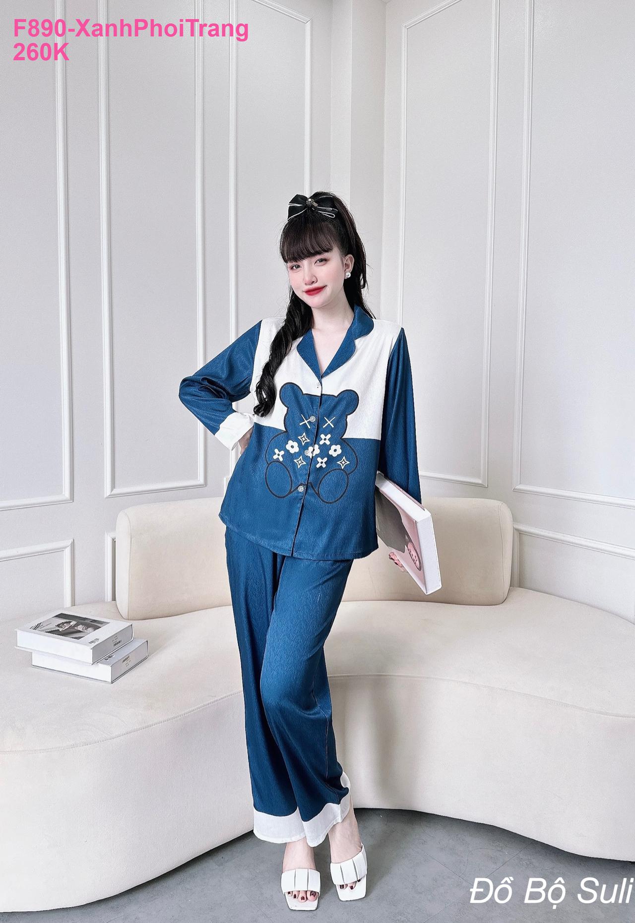 Bộ Pijama Lụa Xước Cao Cấp Áo Tay Dài - màu 