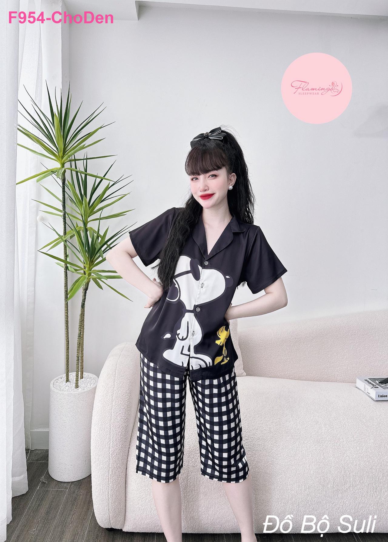 Pijama Lụa Latin Lửng Họa Tiết Dễ Thương - màu 