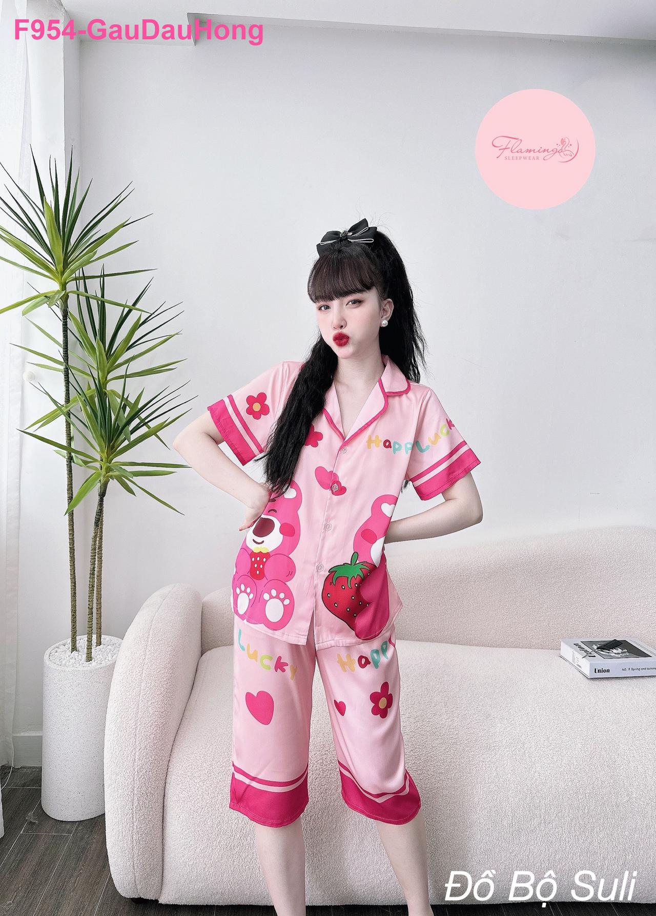 Pijama Lụa Latin Lửng Họa Tiết Dễ Thương - màu 