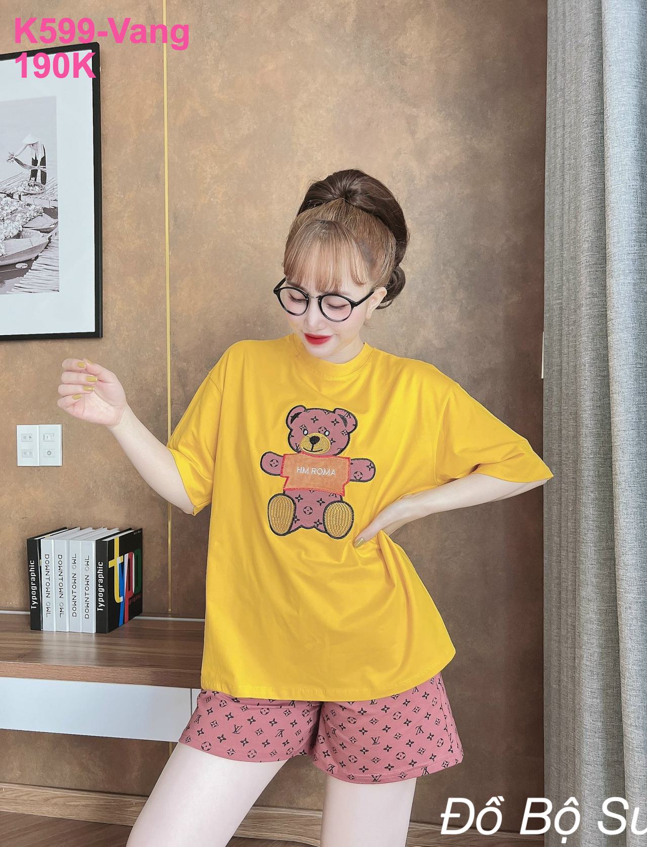 Bộ Đồ Cotton Đùi Thêu Hình Gấu - màu 