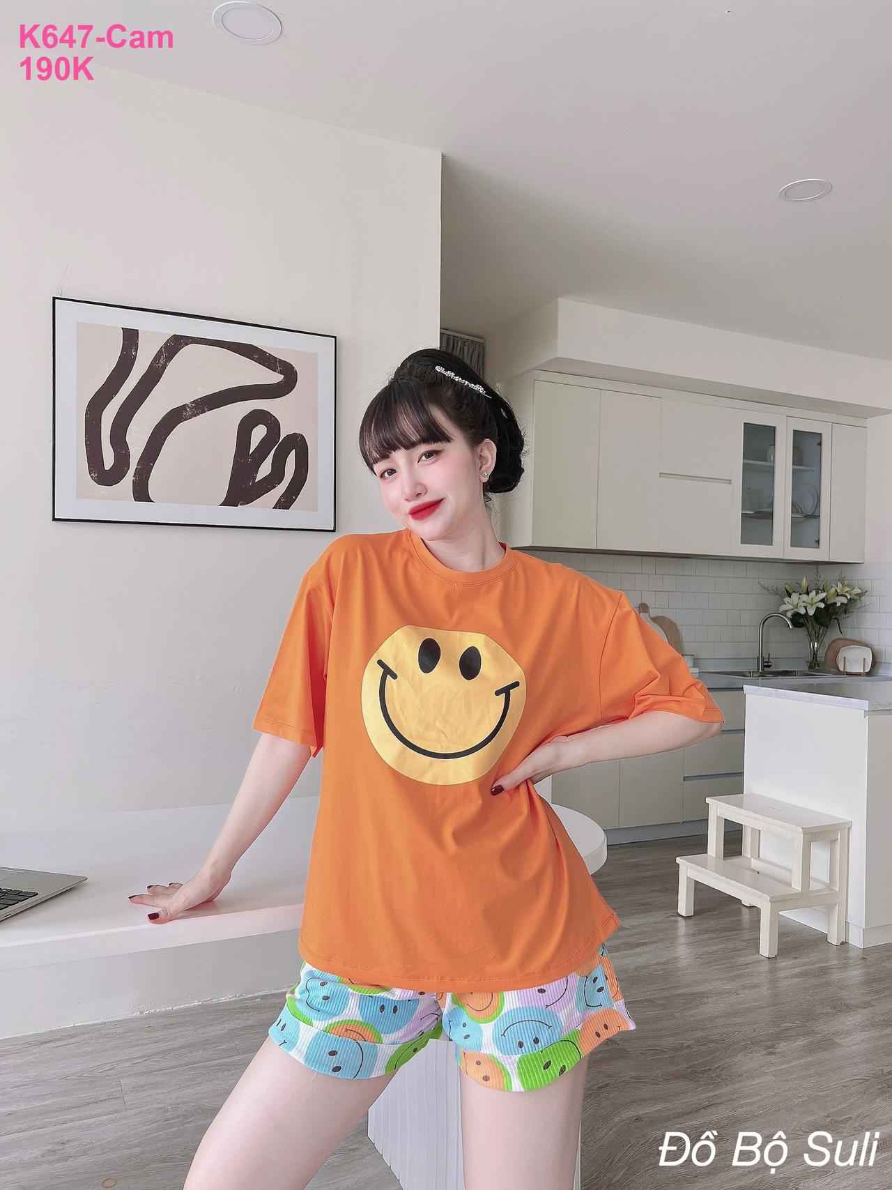 Đồ Bộ Cotton Nữ Đùi In Hình Mặt Cười - màu 