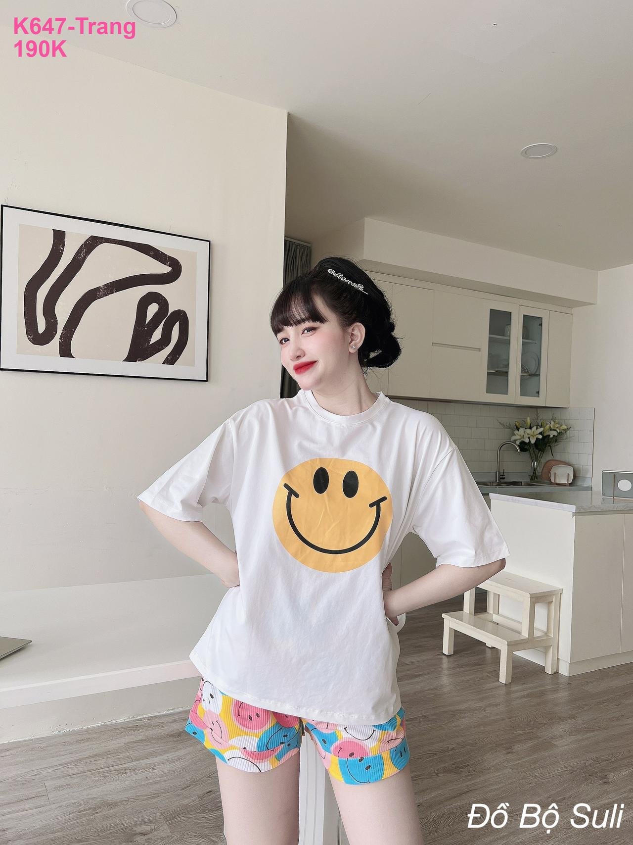 Đồ Bộ Cotton Nữ Đùi In Hình Mặt Cười - màu 