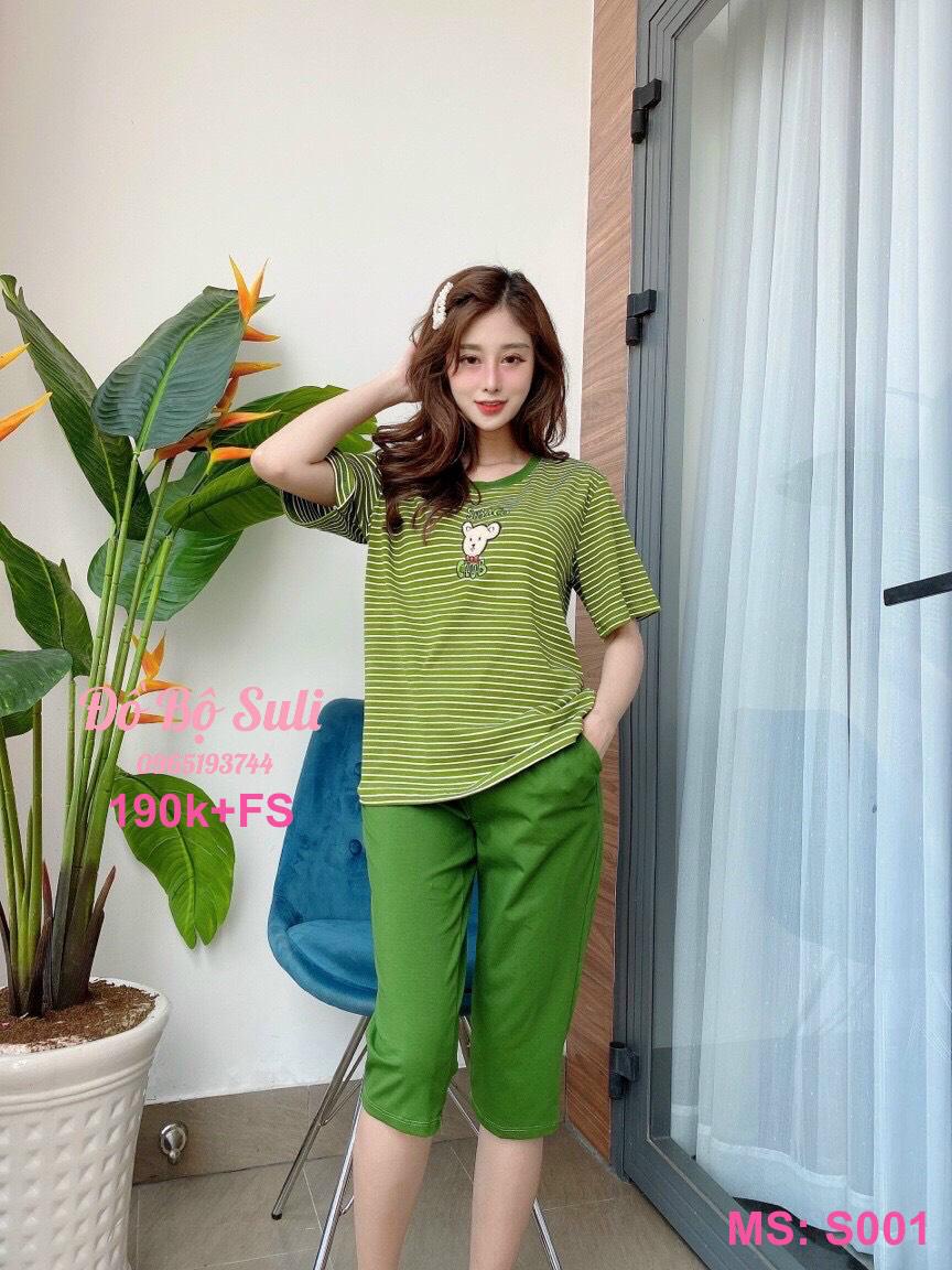 Bộ Cotton Lửng sọc in hình Gấu - màu 