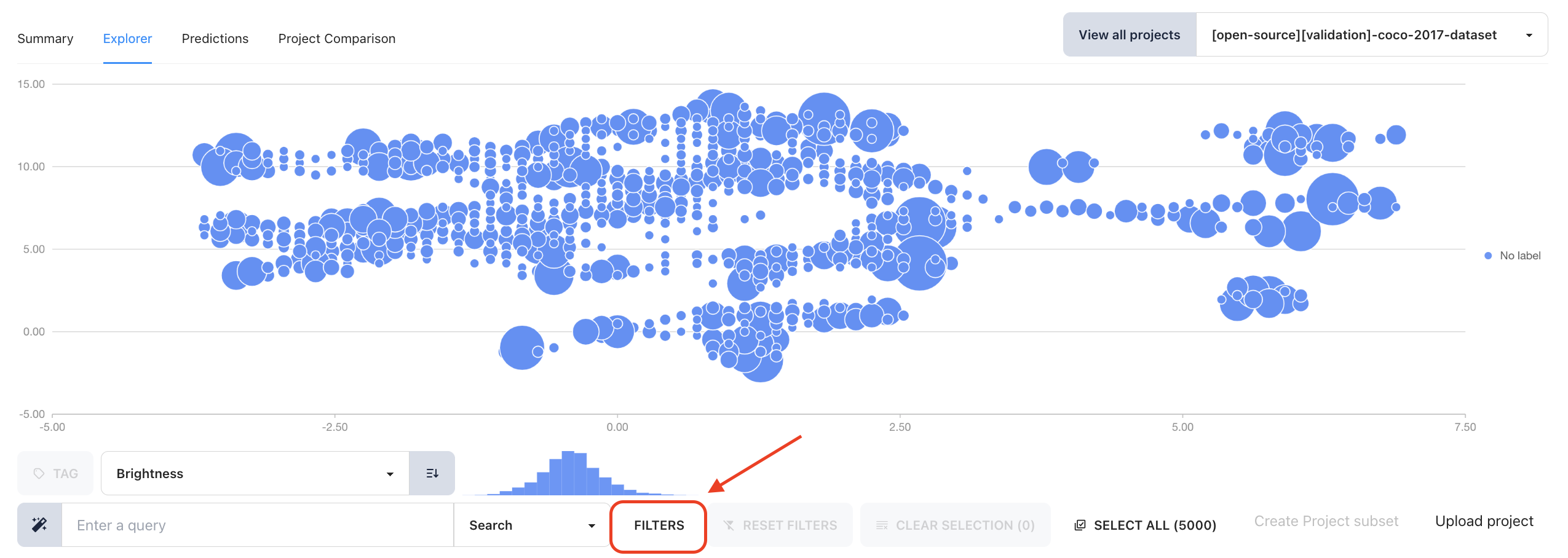 Explorer page featuring the highlighted filter feature, allowing users to refine data visualization