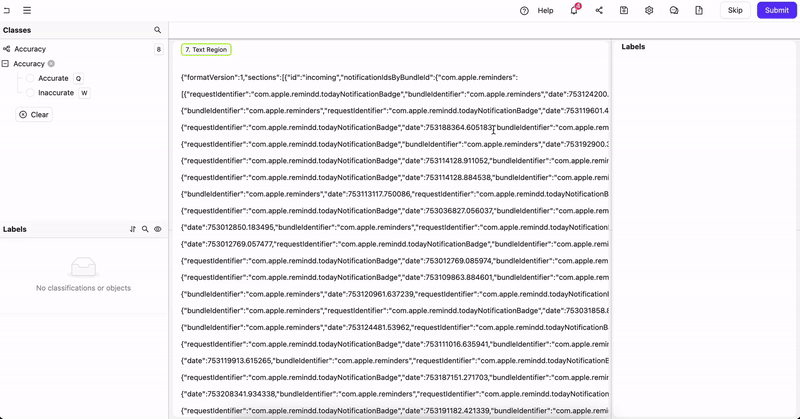 Label JSON files with Text Region