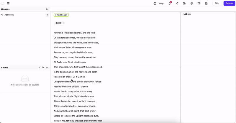 Label text files with Text Region