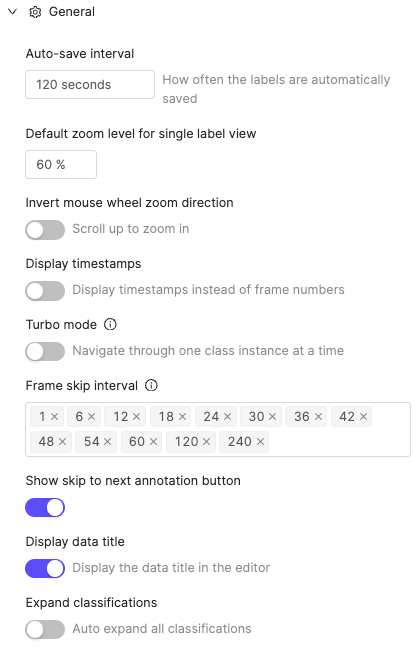 general settings in label editor