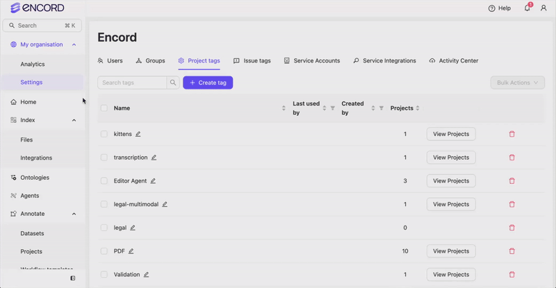 Create Project Tag