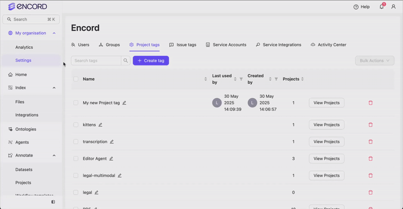 View Projects with Project tags