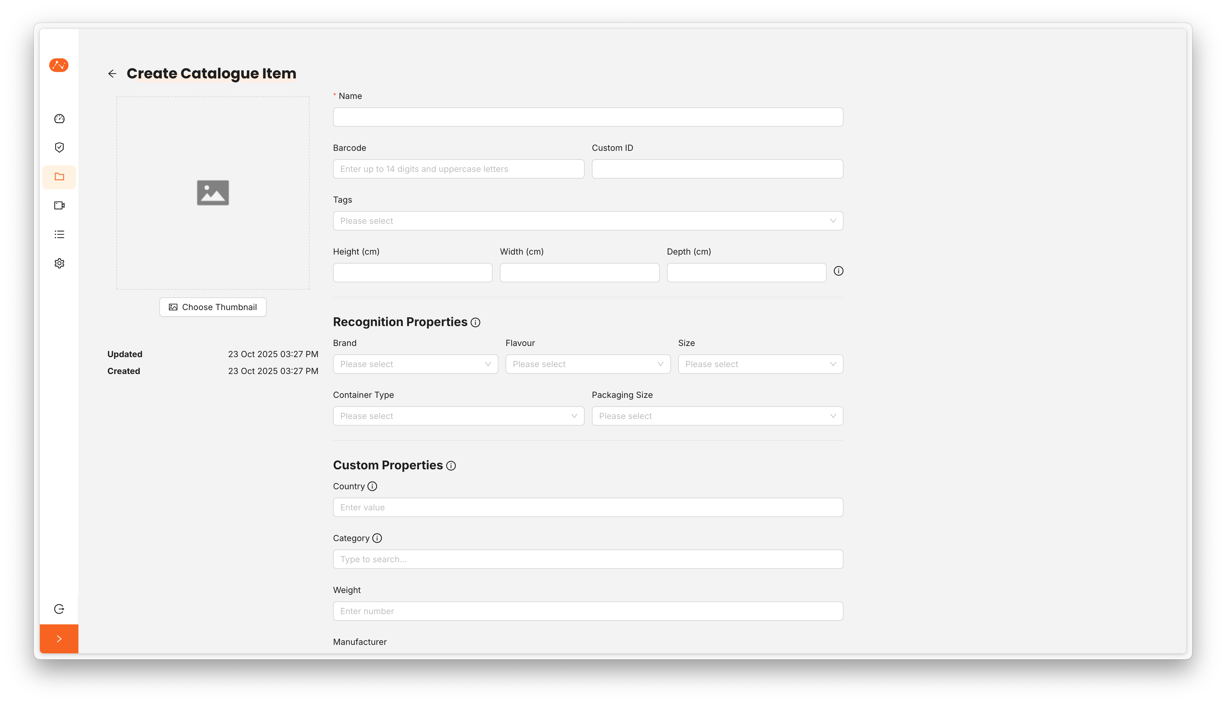 Create Catalogue Item Page