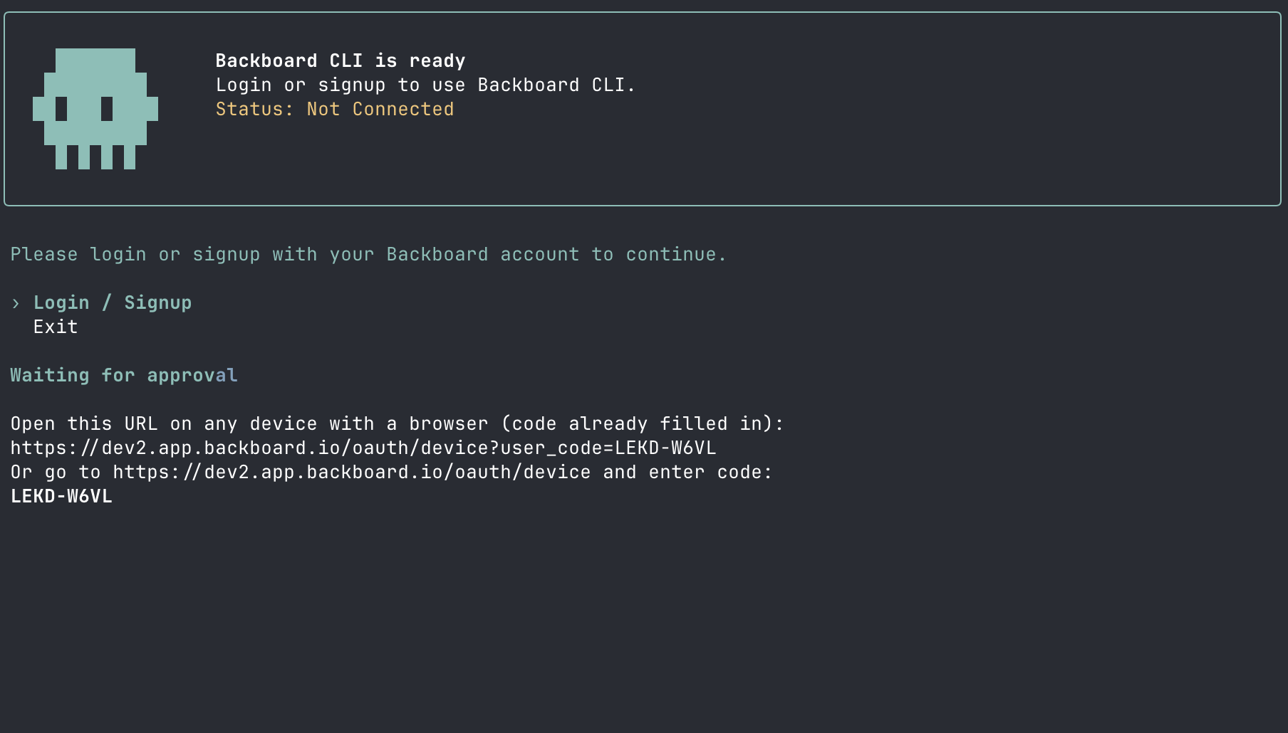 Backboard R-CLI login prompt