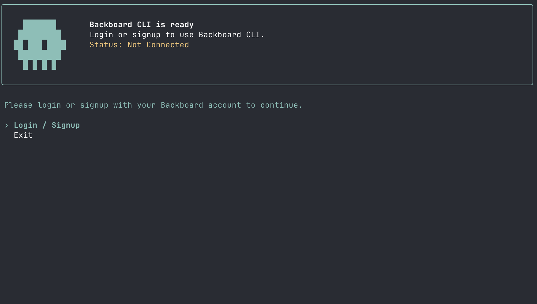 Backboard R-CLI signed out screen
