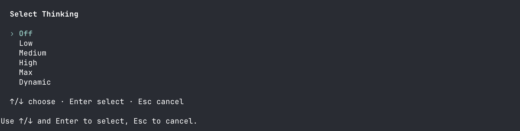 Backboard R-CLI thinking picker
