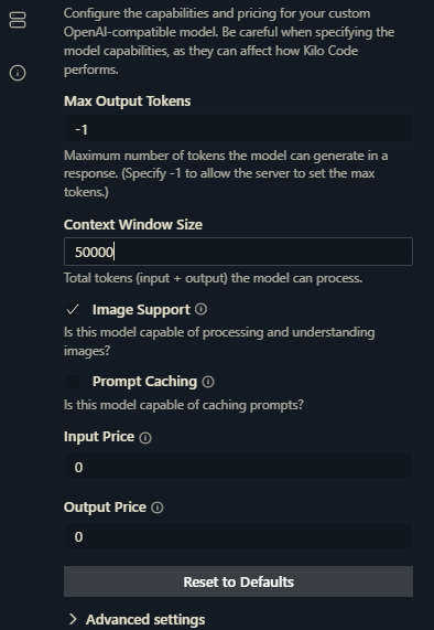 KiloCode Advanced Settings