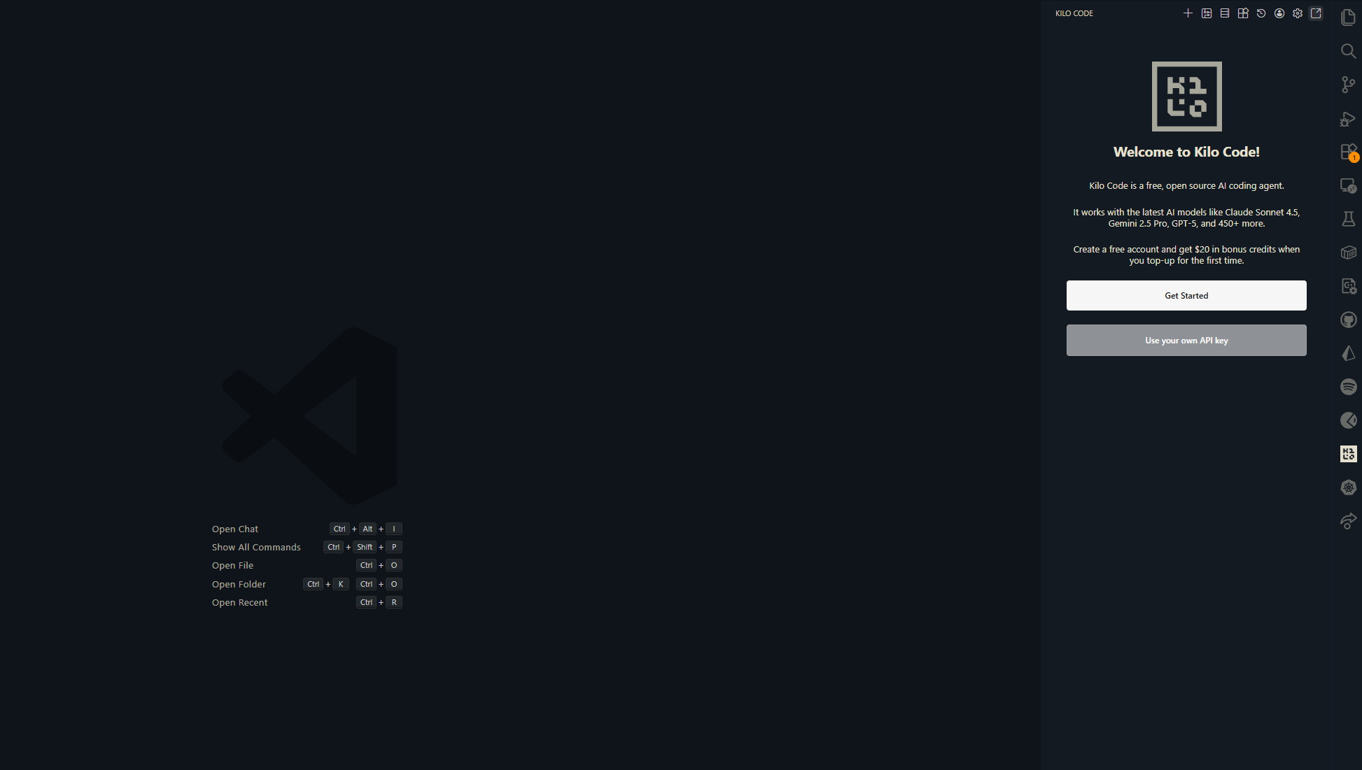 KiloCode Welcome Screen