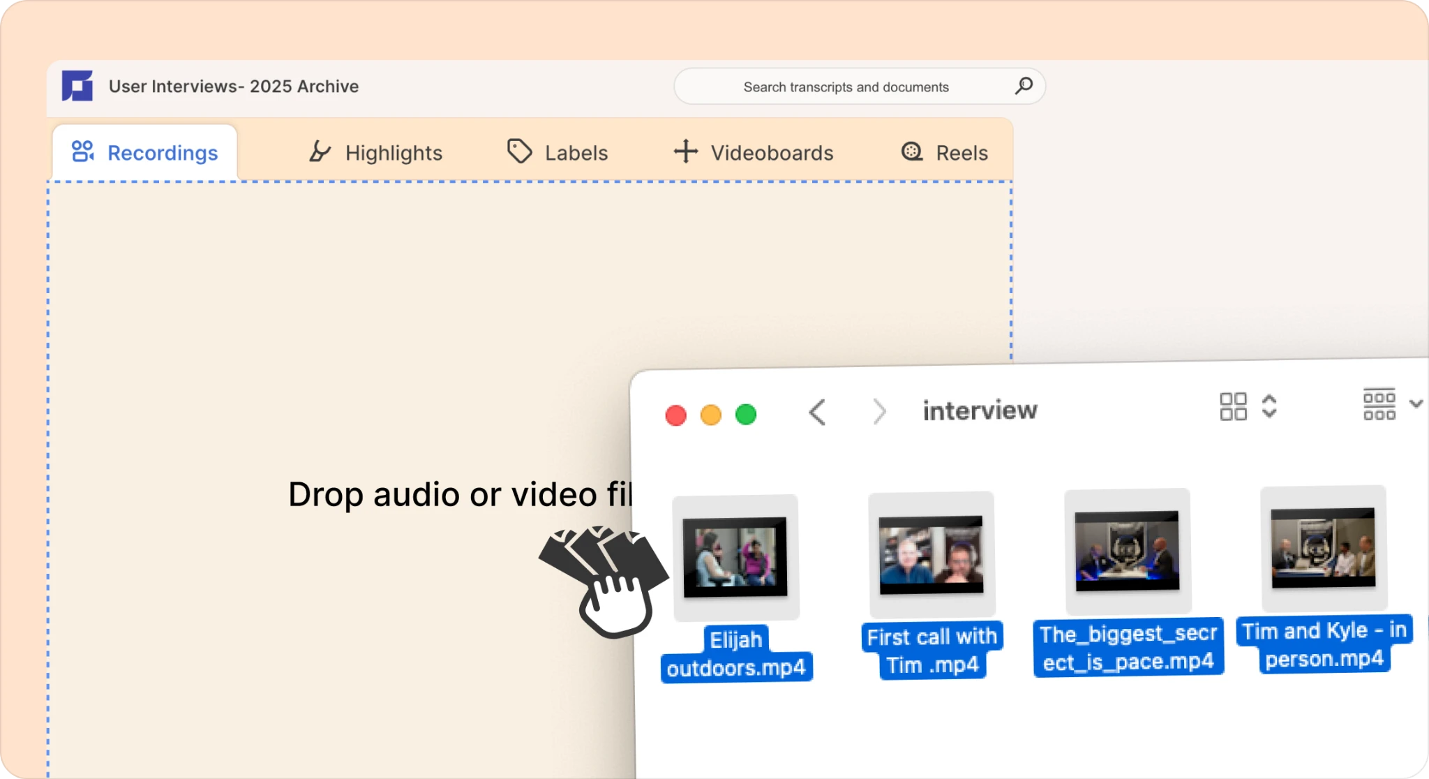 dropping the videos into the sidebar in Reduct