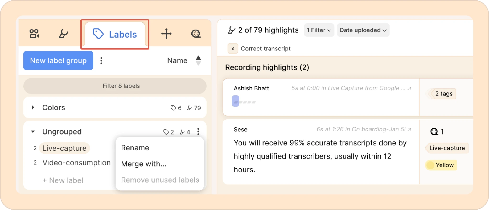 how to access labels in Reduct